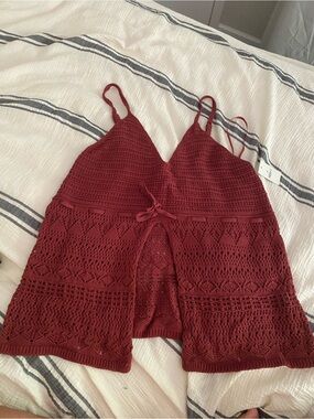 Burgandy Crochet V-neck Tank 25